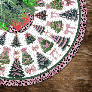 Benutzerdefinierte rosa Leopard Coquette Weihnacht Polyester Weihnachtsbaumdecke