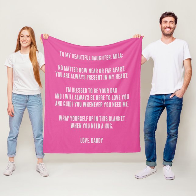 Benutzerdefinierte rosa Meldung wird Vater an Toch Fleecedecke (Beispiel)