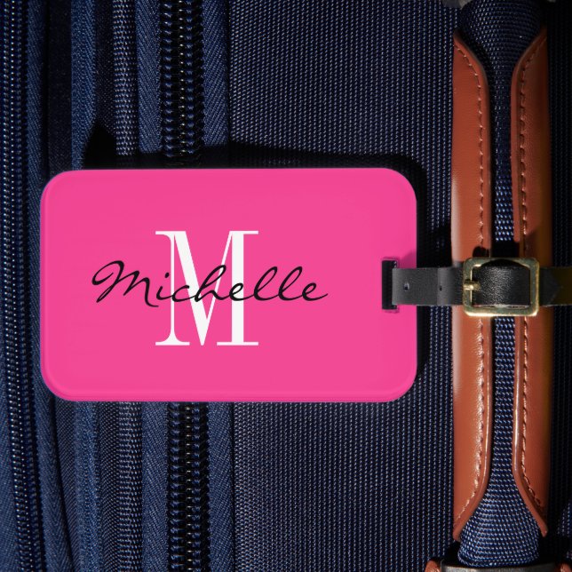 Benutzerdefinierte rosa monogramm Gepäckmarke für  Gepäckanhänger (Vorderseite Insitu 4)