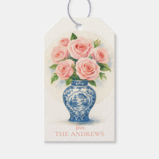 Benutzerdefinierte rosa Rosen in einer Chinoiserie Geschenkanhänger