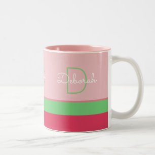 benutzerdefinierte rosa und grüne Monogramm mit St Zweifarbige Tasse