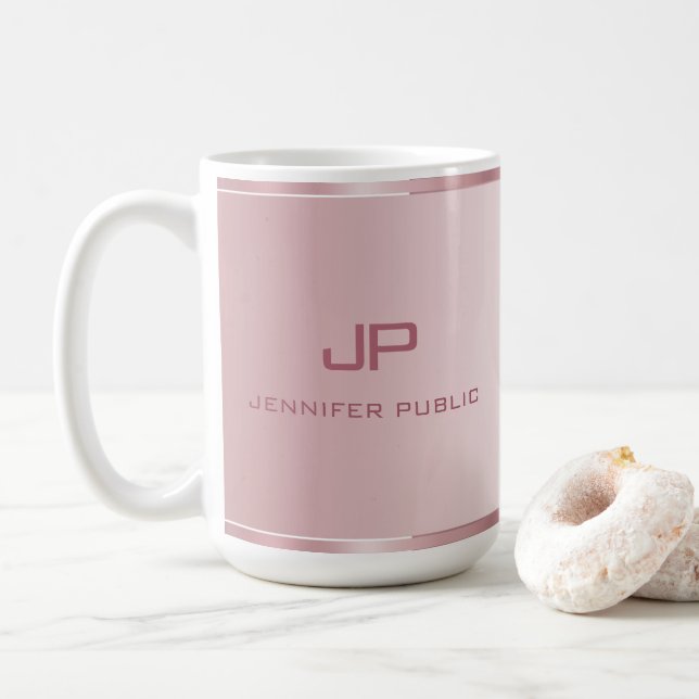 Benutzerdefinierte Rose Gold Template Monogram Ele Kaffeetasse (Mit Donut)