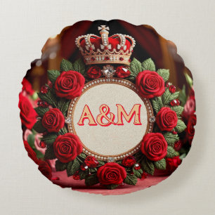 👑 Benutzerdefinierte Rosekrone Monogramm Namensge Rundes Kissen