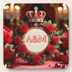 👑 Benutzerdefinierte Rosenkrone Monogramm Namensg Getränkeuntersetzer