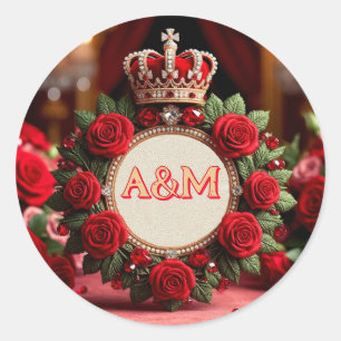 👑 Benutzerdefinierte Rosenkrone Monogramm Namensg Runder Aufkleber