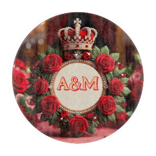 👑 Benutzerdefinierte Rosenkrone Monogramm Namensg Schneidebrett