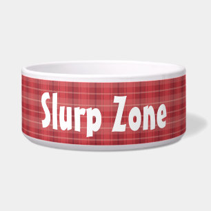 Benutzerdefinierte rote Karo „Slurp Zone“ Haustier Napf