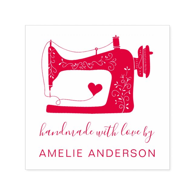 Benutzerdefinierte rote Nähmaschine mit Liebe hand Permastempel (Design)