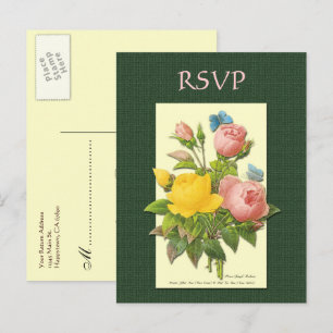 Benutzerdefinierte RSVP Botanische rosa gelbe Rose Einladungspostkarte