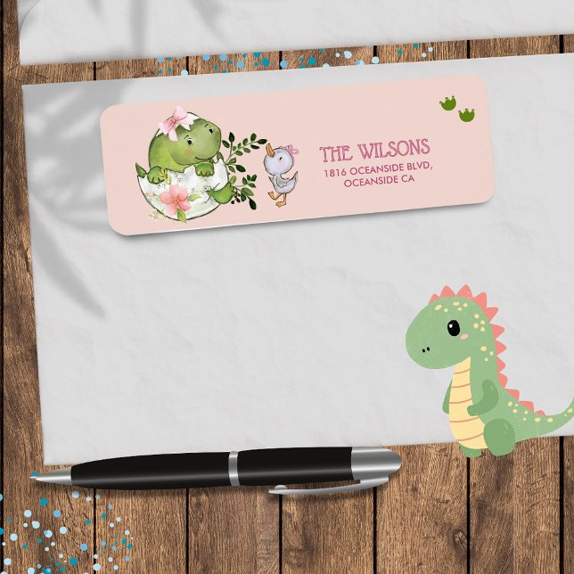 Benutzerdefinierte Rücksendeadresse Hatching Dino  (Custom Hatching Dino & Duckling Return Address Label)
