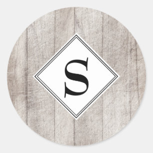 Benutzerdefinierte rustikale graue Holz-Monogramm- Runder Aufkleber