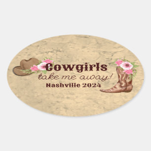 Benutzerdefinierte rustikale rosa florale Cowgirl Ovaler Aufkleber