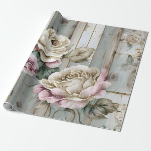 Benutzerdefinierte Rustikale Vintage-Rose und Holz Geschenkpapier