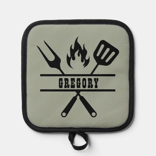 Benutzerdefinierte Salbeigrüne Grillschürze Topflappen (Vorderseite)