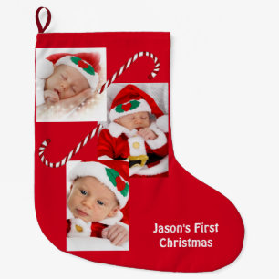 Benutzerdefinierte Santa Baby Familienfotos Zucker Großer Weihnachtsstrumpf