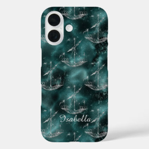 Benutzerdefinierte Schiffe auf Ozean Sparkle Blue iPhone 16 Hülle