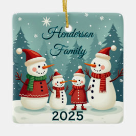 Benutzerdefinierte Schneemann-Familie mit vier Per Keramikornament