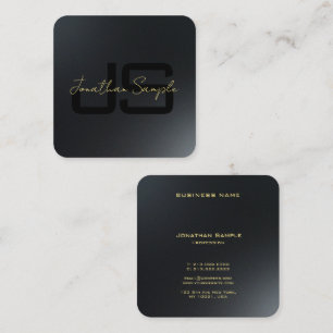 Benutzerdefinierte Schwarz-Gold-Elegante Monogram- Quadratische Visitenkarte