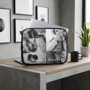 Benutzerdefinierte Schwarz-Weiß-Foto-Collage-Namen Laptopschutzhülle