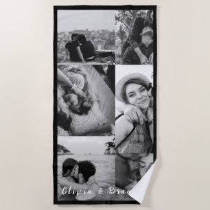 Benutzerdefinierte Schwarz-Weiß-Foto-Collage-Namen Strandtuch
