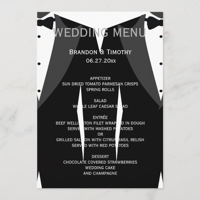 Benutzerdefinierte Schwarz-Weiß-Gay-Hochzeitskarte Menükarte (Vorderseite)