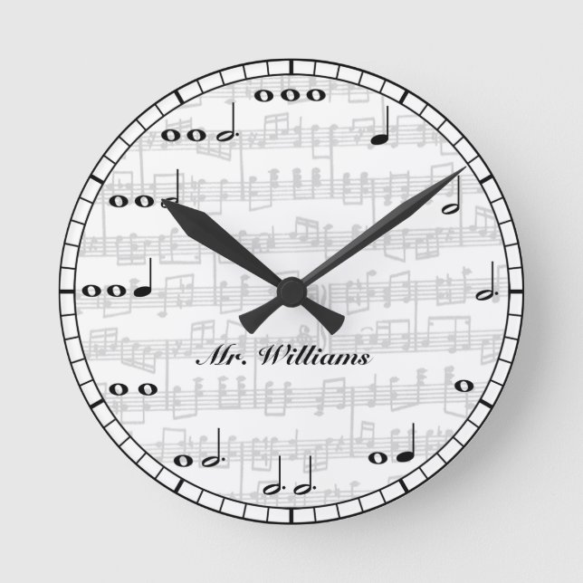Benutzerdefinierte Schwarz-Weiß-Musiknoten-Uhr Runde Wanduhr (Vorderseite)