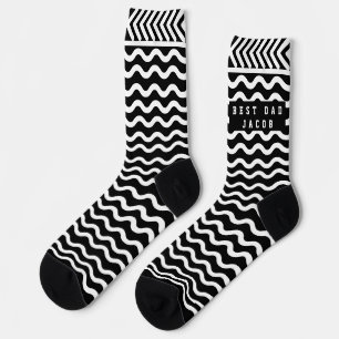 Benutzerdefinierte Schwarz weiße Dad-Name Rote Wel Socken