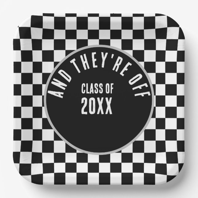 Benutzerdefinierte schwarze Checked Graduation Par Pappteller (Vorderseite)