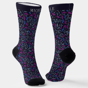 Benutzerdefinierte schwarze florale dunkel violett socken