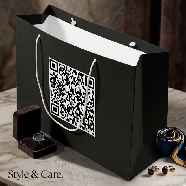 Benutzerdefinierte schwarze Geschenktasche mit mar Große Geschenktüte (Custom Black Gift Bag with Branded QR Code)