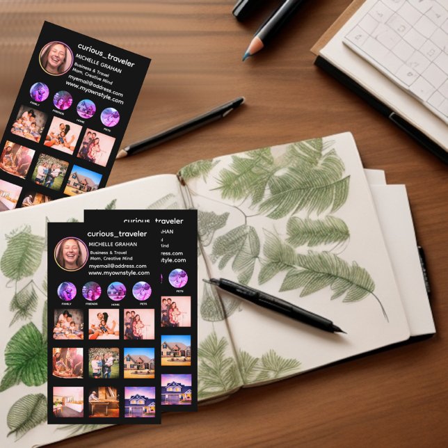 Benutzerdefinierte schwarze Instagram-Foto-Rasterk Visitenkarte (Black instagram promotional business card. Increase engagement, followers and likes.)