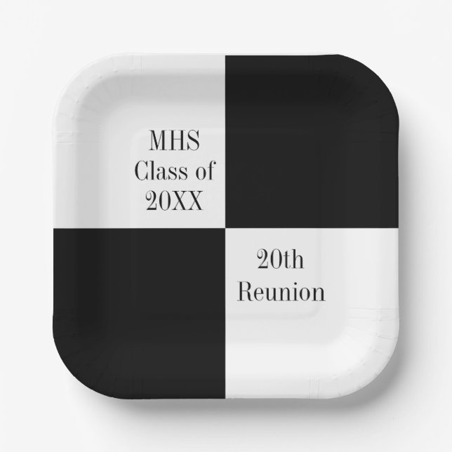 Benutzerdefinierte schwarze karierte Klassentreffe Pappteller (Vorderseite)