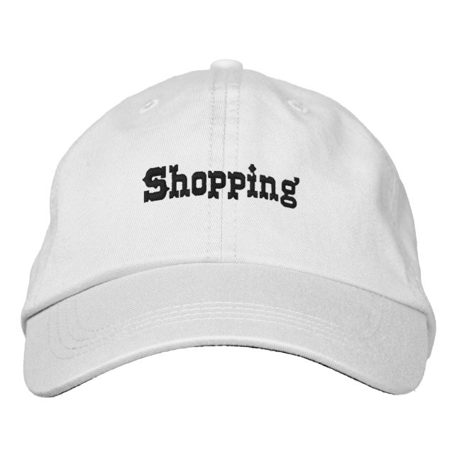 Benutzerdefinierte Shopping Schwarz Farbtext weiß  Bestickte Baseballkappe (Vorderseite)