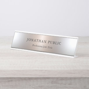 Benutzerdefinierte Silver Look Simple Design Templ Schreibtischnamensplakette