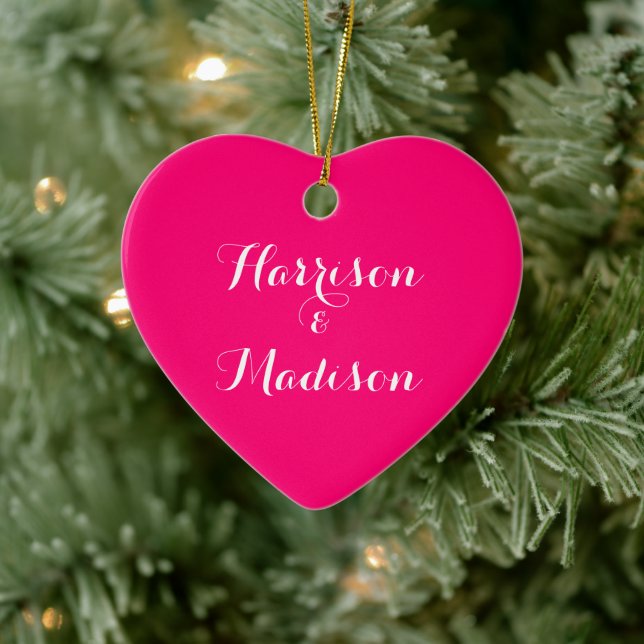 Benutzerdefinierte Skript Hot-Rosa Couple Name Hoc Keramik Ornament (Baum)