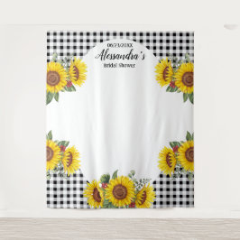 Benutzerdefinierte Sonnenblumen- und Gingham-Foto- Wandteppich