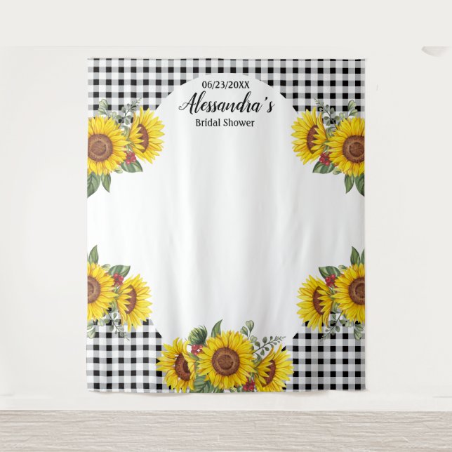 Benutzerdefinierte Sonnenblumen- und Gingham-Foto- Wandteppich (Vorderseite)
