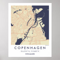 Benutzerdefinierte Stadtkarte Kopenhagen Dänemark 
