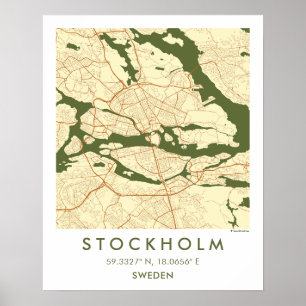 Benutzerdefinierte Stadtkarte Stockholm Schweden W Poster