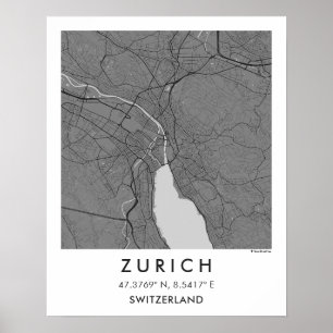 Benutzerdefinierte Stadtkarte Zürich Schweiz Wandk Poster