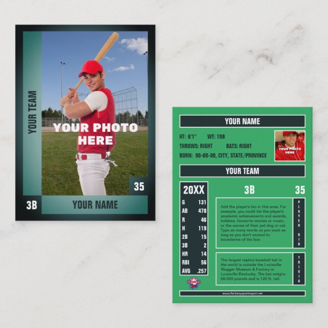 Benutzerdefinierte Status der grünen Baseball-Hand Telefonnummerkarte (Vorne/Hinten)