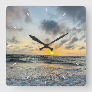 Benutzerdefinierte Strand-Sonnenuntergang-Wanduhr  Quadratische Wanduhr