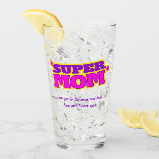 benutzerdefinierte Super-Mama-Nachricht rosa lila  Glas (Vorderseite Ice)