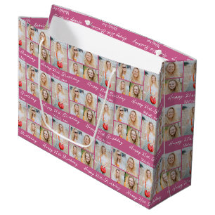 Benutzerdefinierte süße rosa Happy Birthday Fotoco Große Geschenktüte