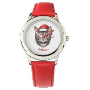 Benutzerdefinierte süße Weihnachtskatze mit Santa- Armbanduhr