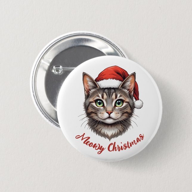 Benutzerdefinierte süße Weihnachtskatze mit Santa- Button (Vorne & Hinten)