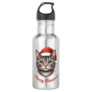 Benutzerdefinierte süße Weihnachtskatze mit Santa- Edelstahlflasche