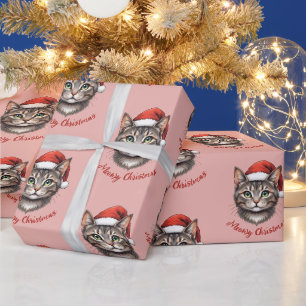Benutzerdefinierte süße Weihnachtskatze mit Santa- Geschenkpapier