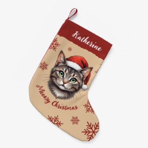 Benutzerdefinierte süße Weihnachtskatze mit Santa- Kleiner Weihnachtsstrumpf