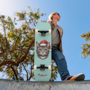 Benutzerdefinierte süße Weihnachtskatze mit Santa- Skateboard